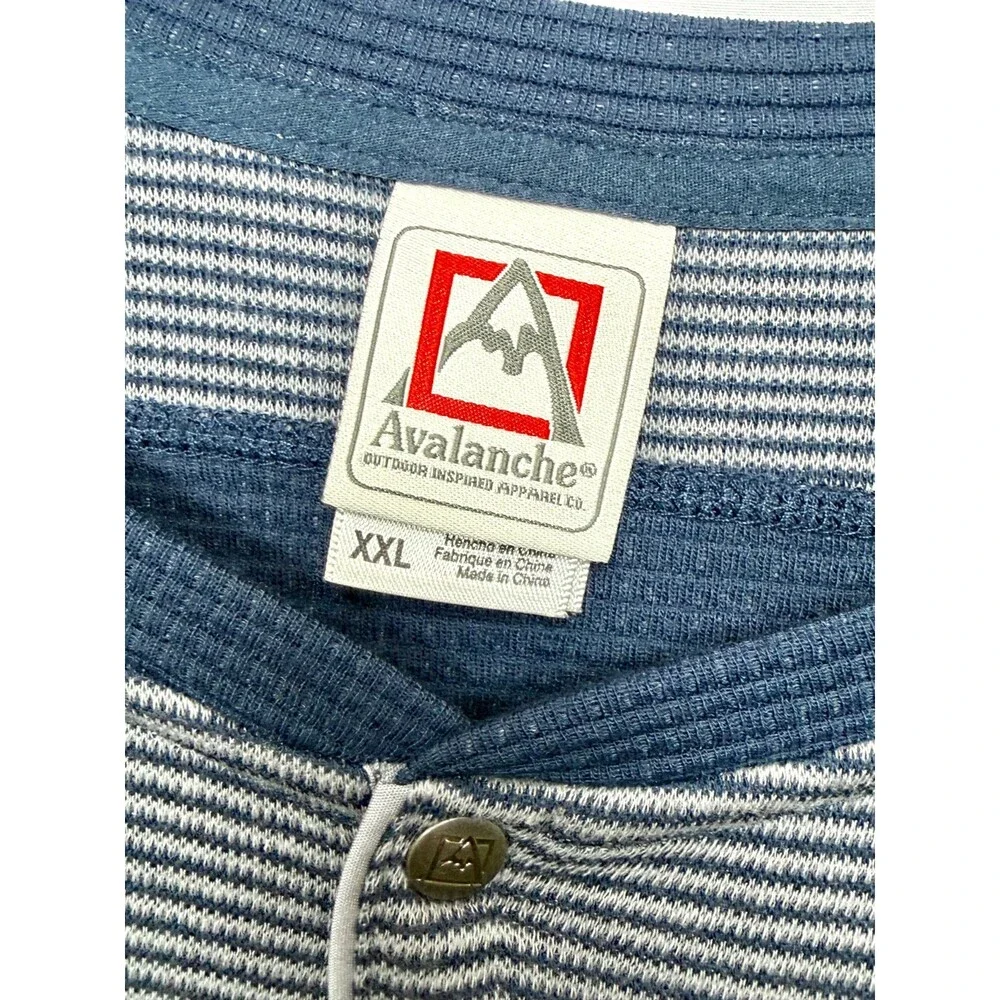 Avalanche Mens XXL Henley Shirt Long Sleeve Waffle Textured Stripe Blue White